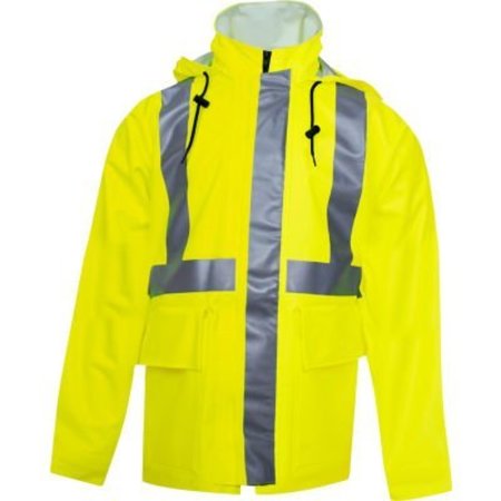 NATIONAL SAFETY APPAREL Arc H2O„¢ Flame Resistant Hi-Vis Rain Jacket, ANSI Class 2, Type R, Yellow, 3XL R30RL053X